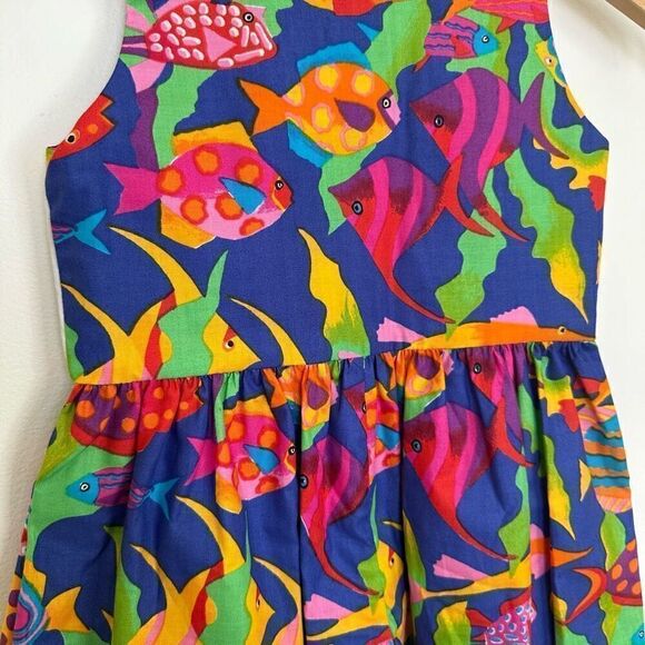 Kids SEE MEASUREMENTS Smocked Art to Wear Abstract Tropical Fish Ecosystem Wide - Picture 8 of 8